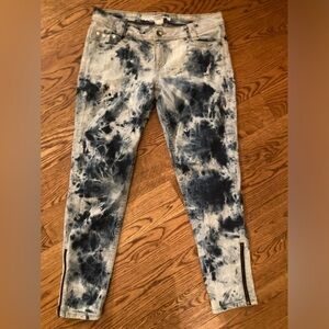 Y2K Hang Ten light acid wash bleach dye look distressed skinny zip ankle sz-9‎